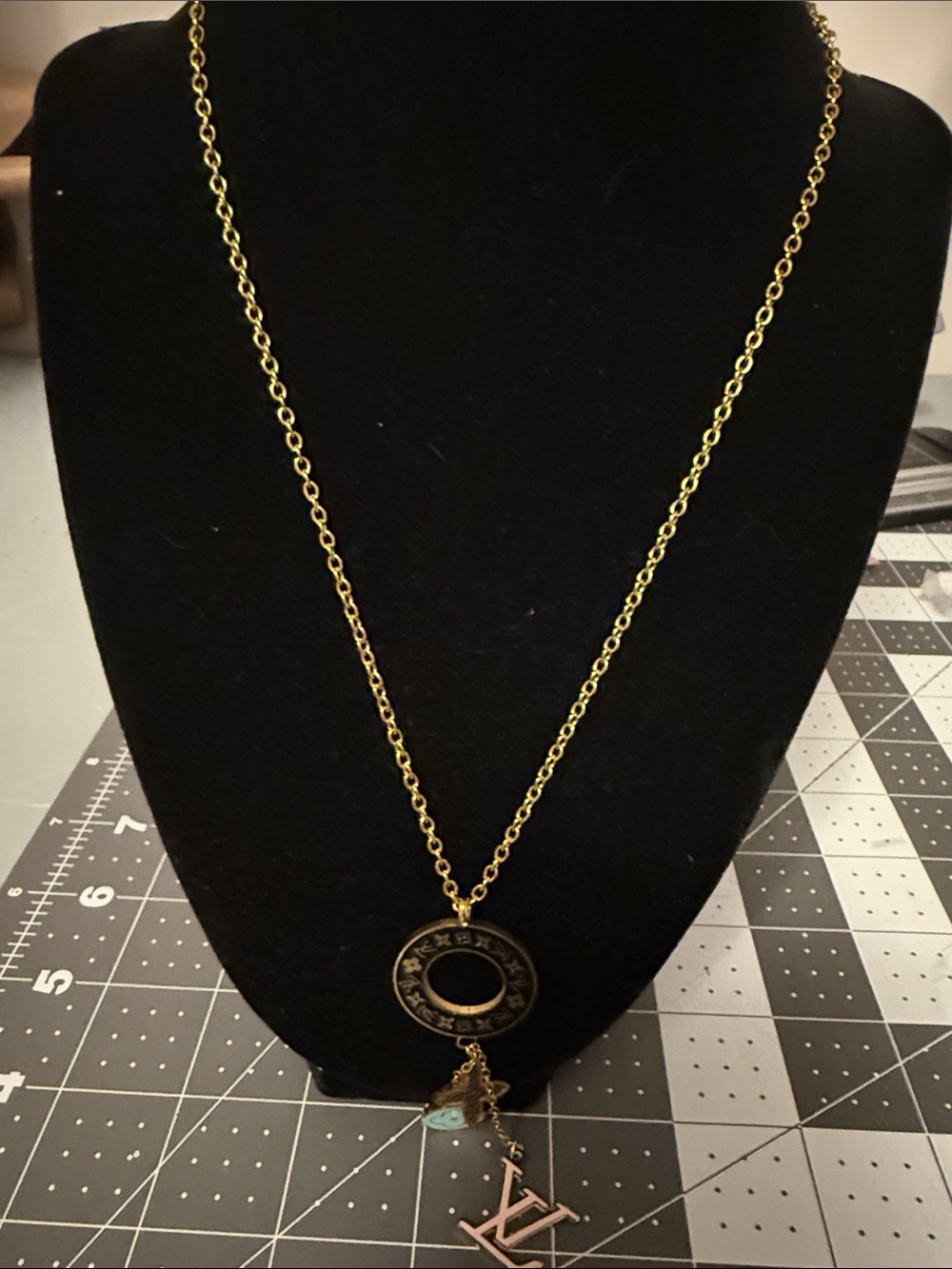 Gold-Tone Pendant Necklace with Logo Charm